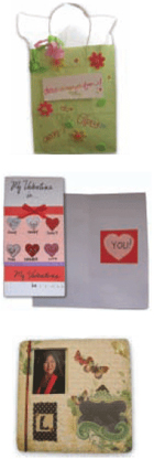 Photo of a giftbag, card and scrapbook